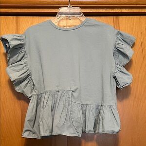 Zara Sage Green Ruffle Sleeve Peplum Top Size Medium